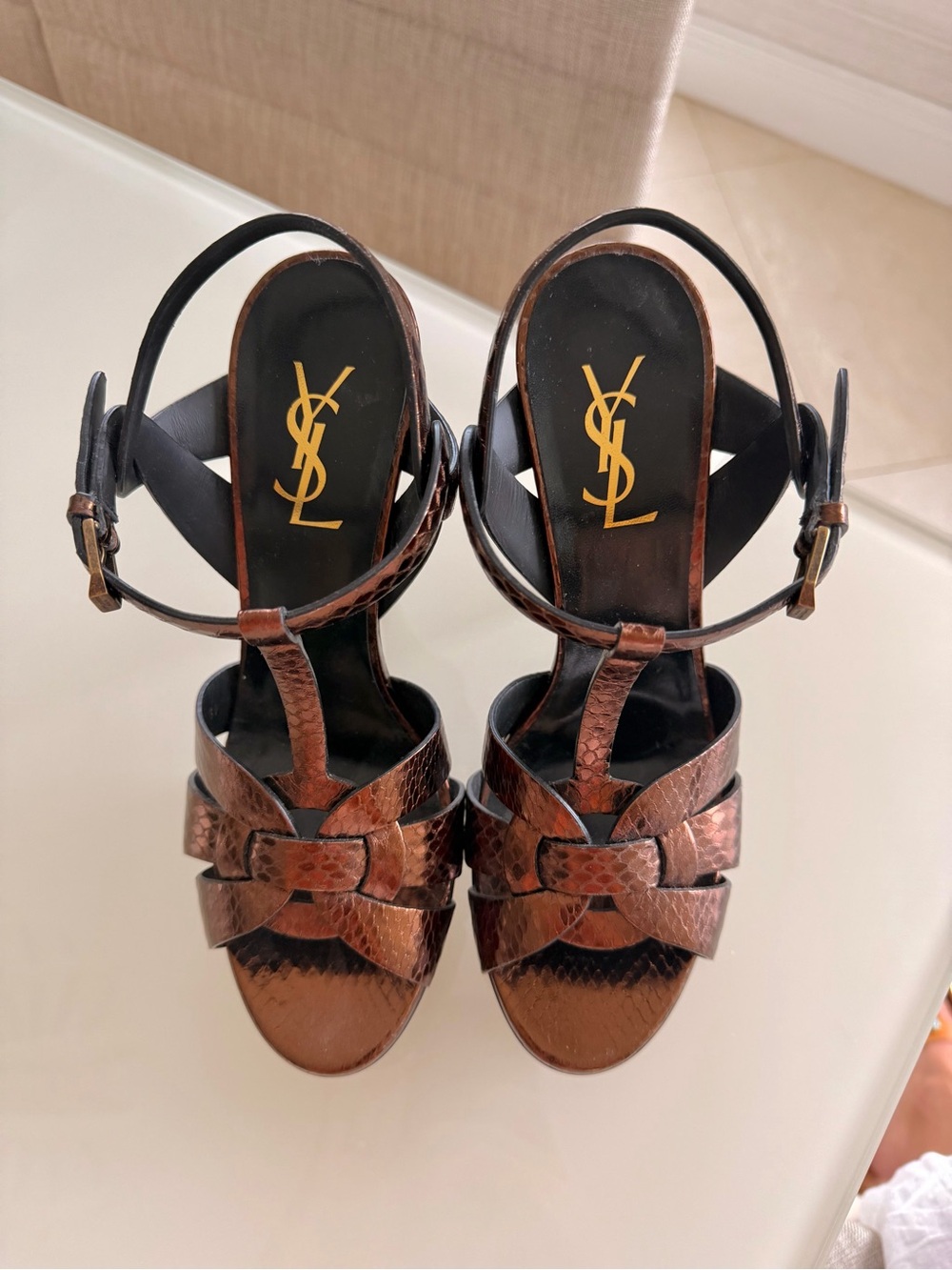 Saint Laurent Copper Brown Python Tribute Sandals YSL